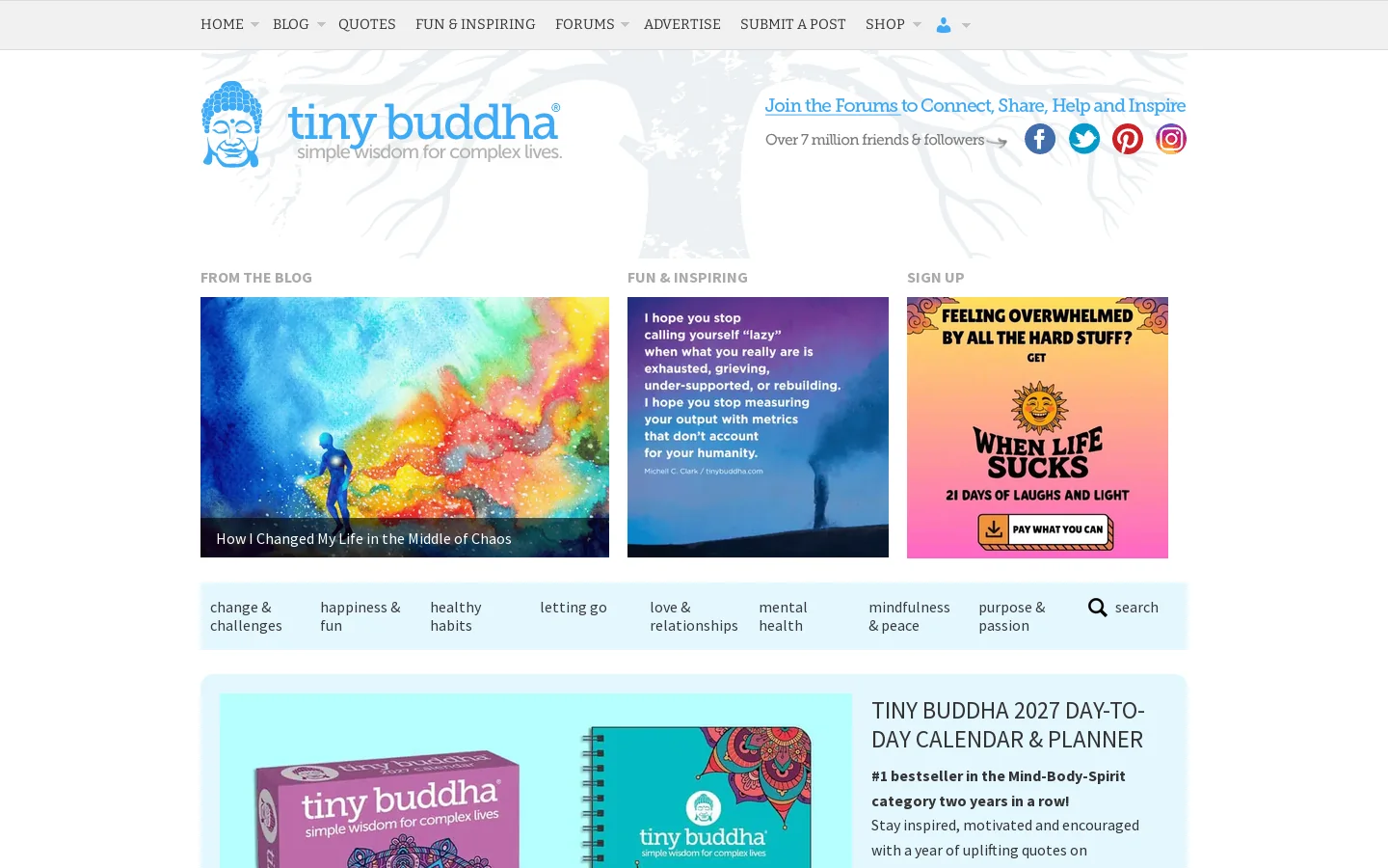 Tiny Buddha Homepage screenshot