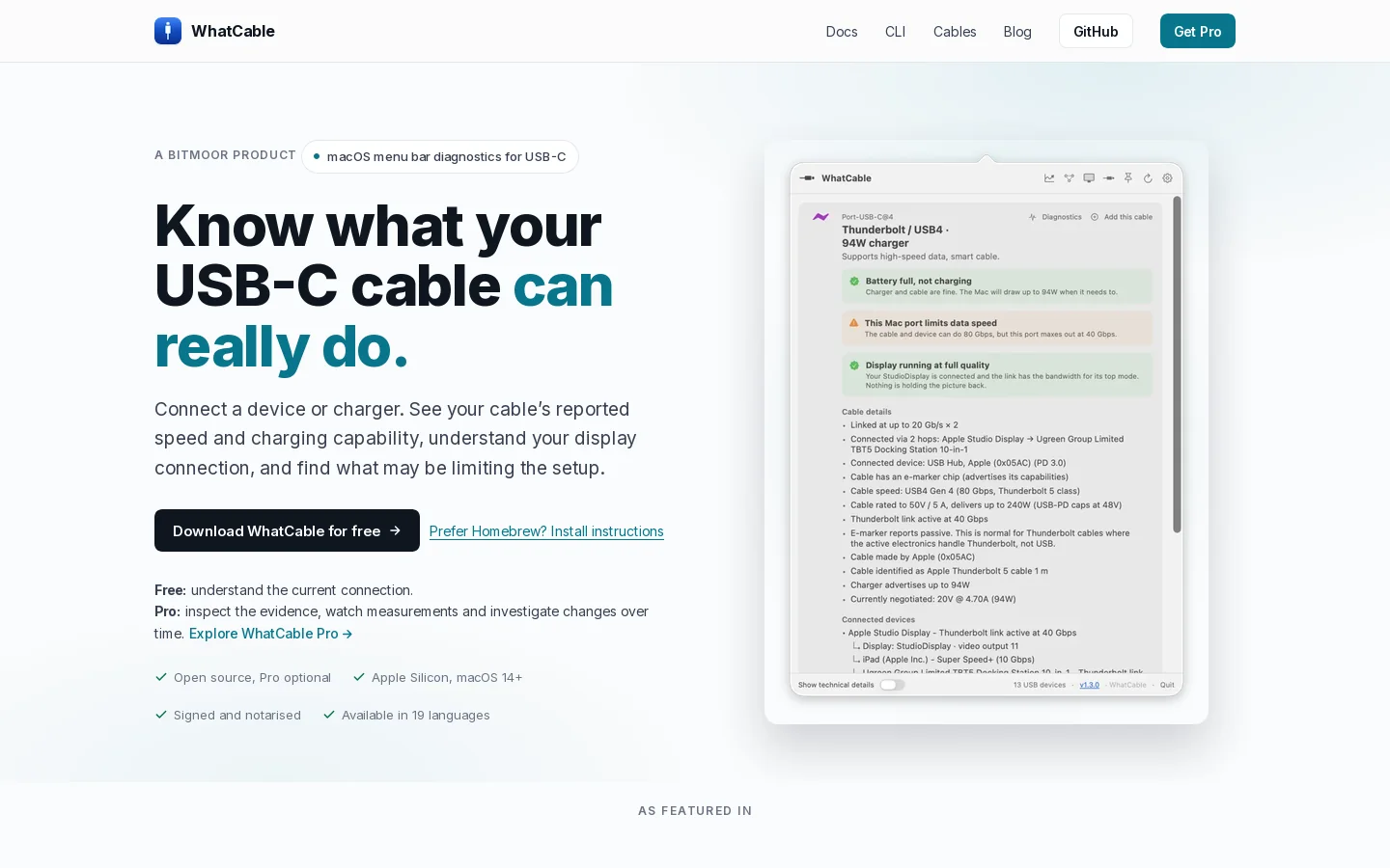 WhatCable Homepage screenshot