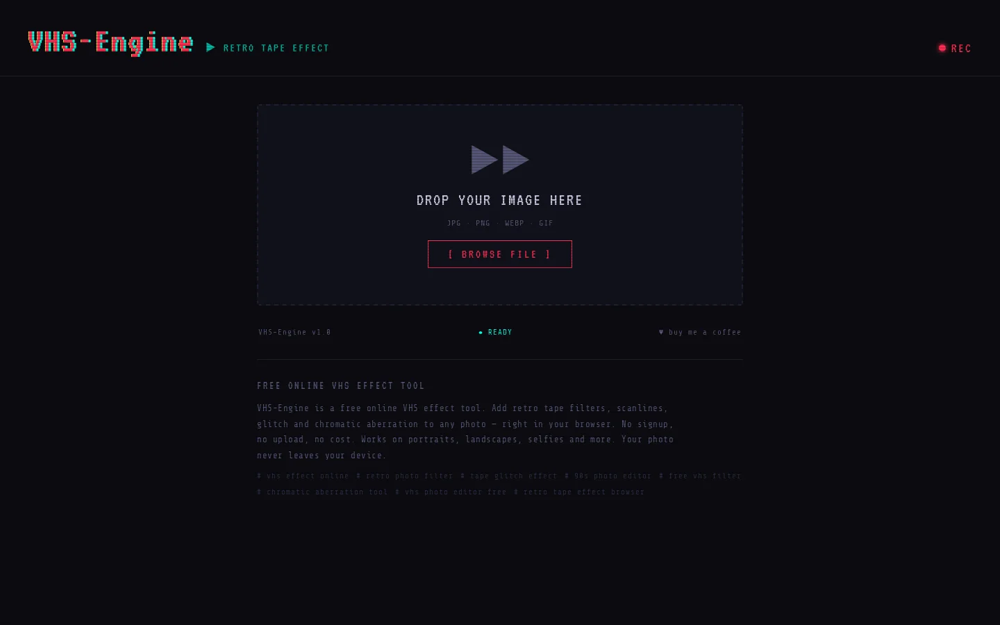 VHS-Engine Homepage screenshot