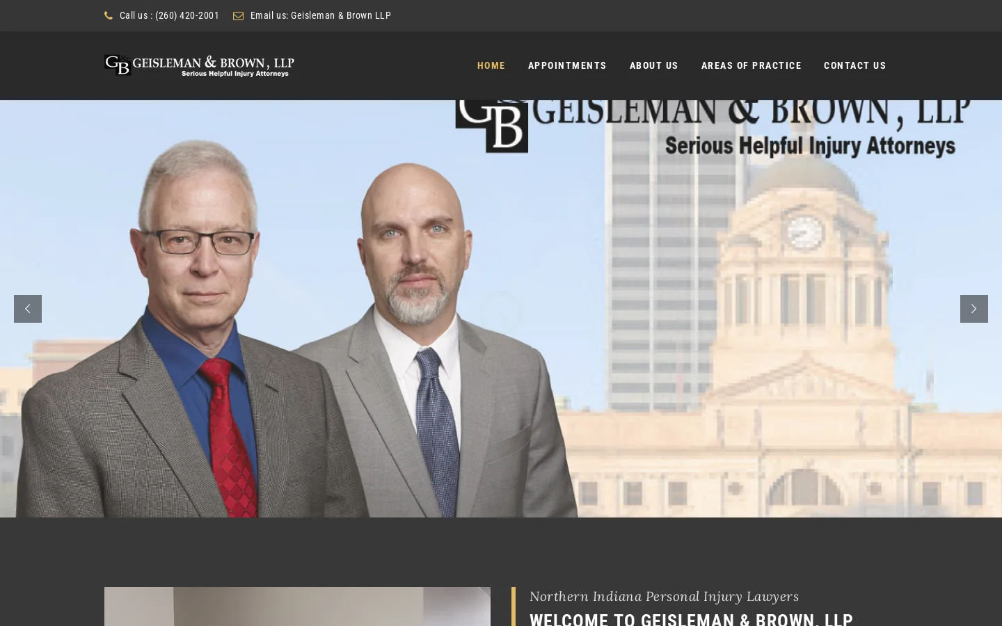 Geisleman & Brown, LLP – Serious Helpful Injury Attorneys Homepage screenshot
