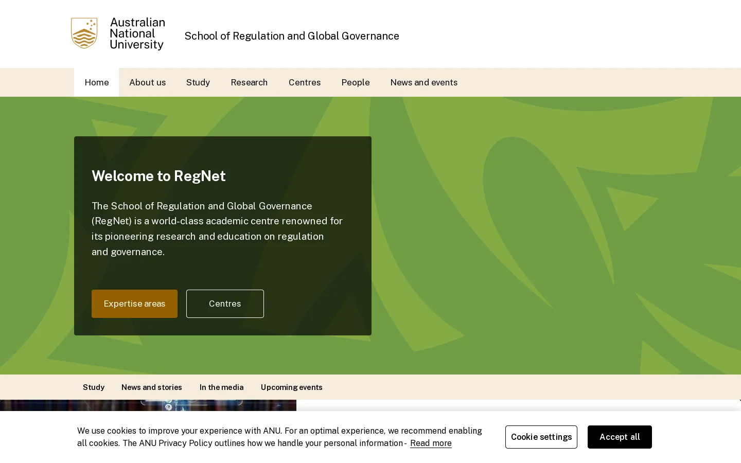 Welcome to RegNet | School of Regulation and Global Governance Homepage screenshot