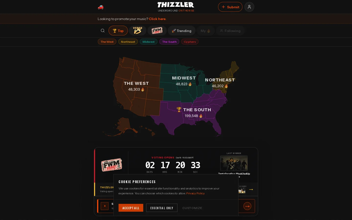 Thizzler Homepage screenshot
