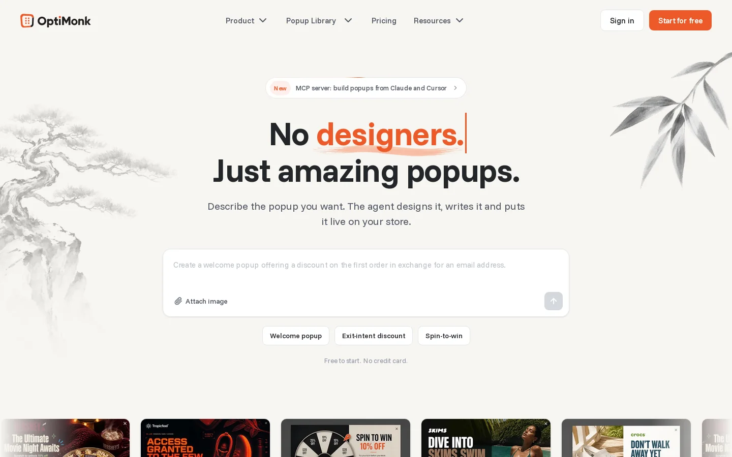 OptiMonk Homepage screenshot