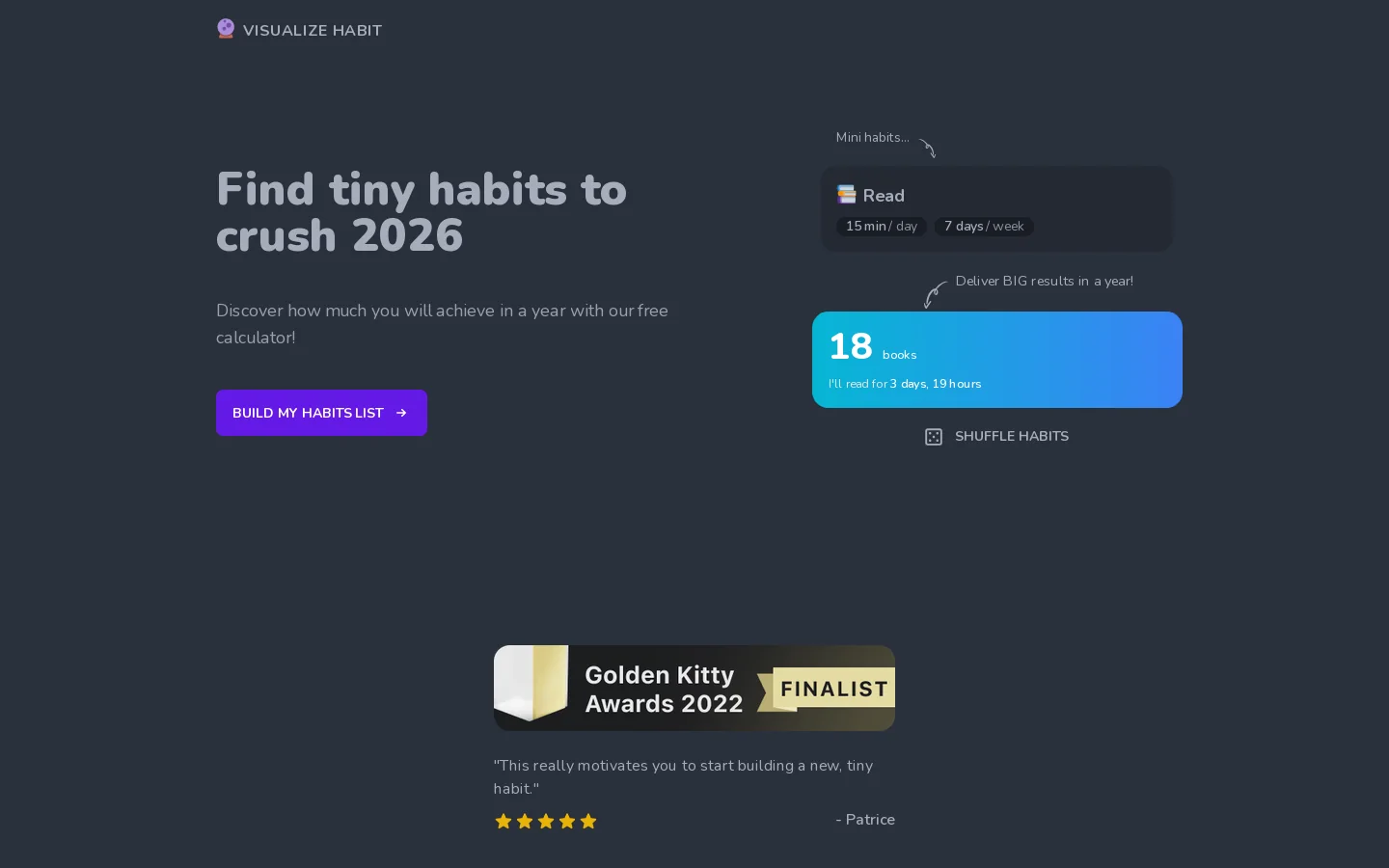 Visualize Habit Homepage screenshot