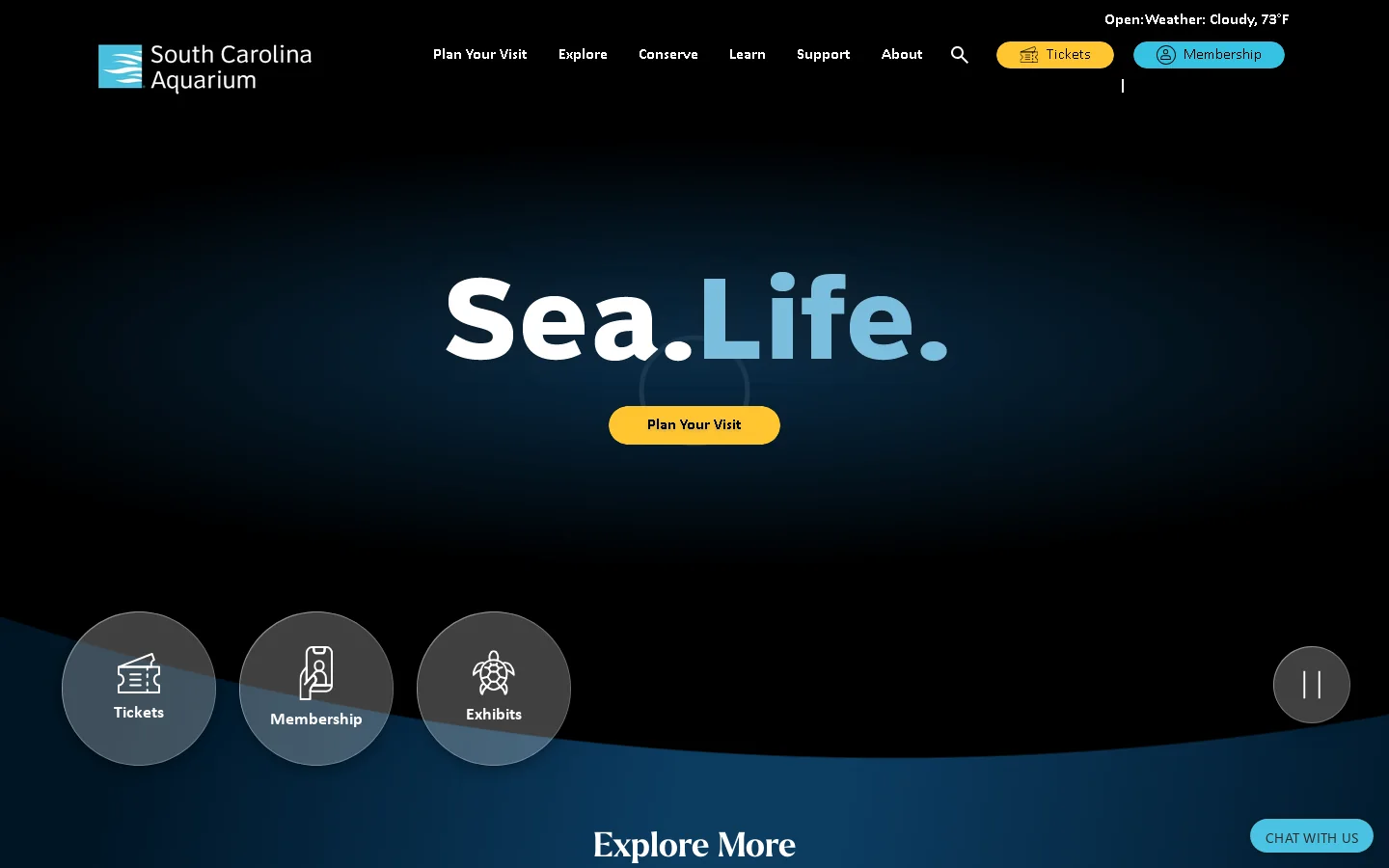 Visit the South Carolina Aquarium in Downtown Charleston SC Homepage screenshot