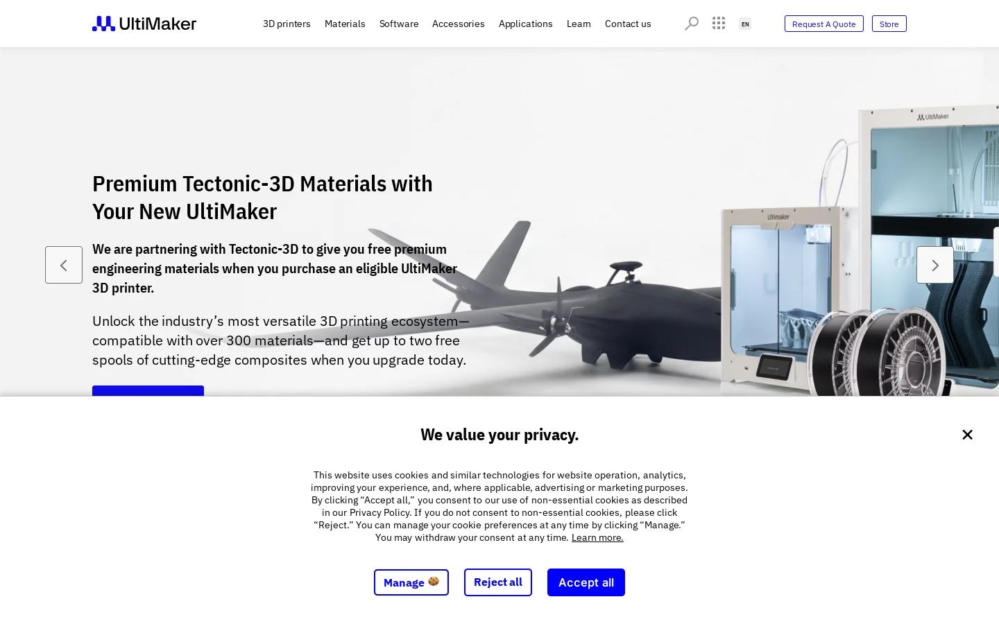 UltiMaker Homepage screenshot