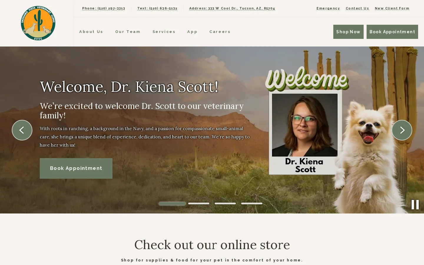 Sahuaro Vista Veterinary Clinic Homepage screenshot