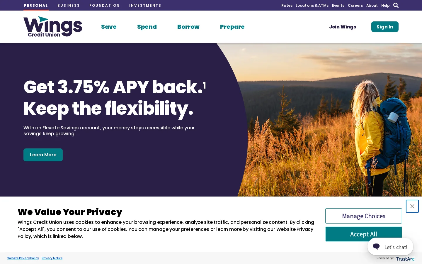 Wings Credit Union | Loans, Mortgages & Savings Accounts Homepage screenshot