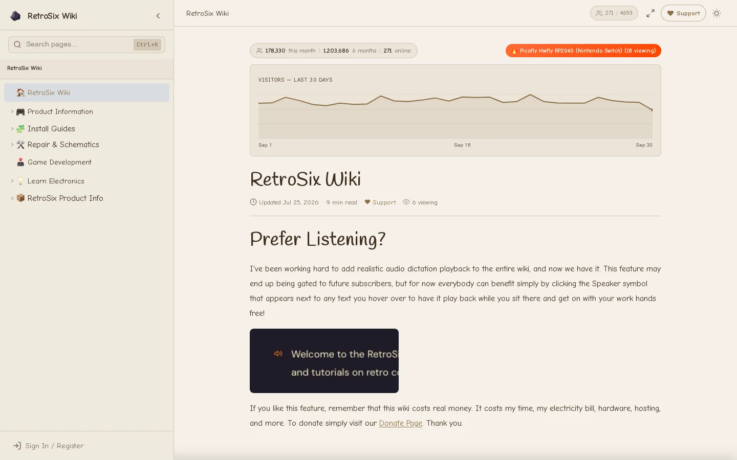 RetroSix Wiki Homepage screenshot