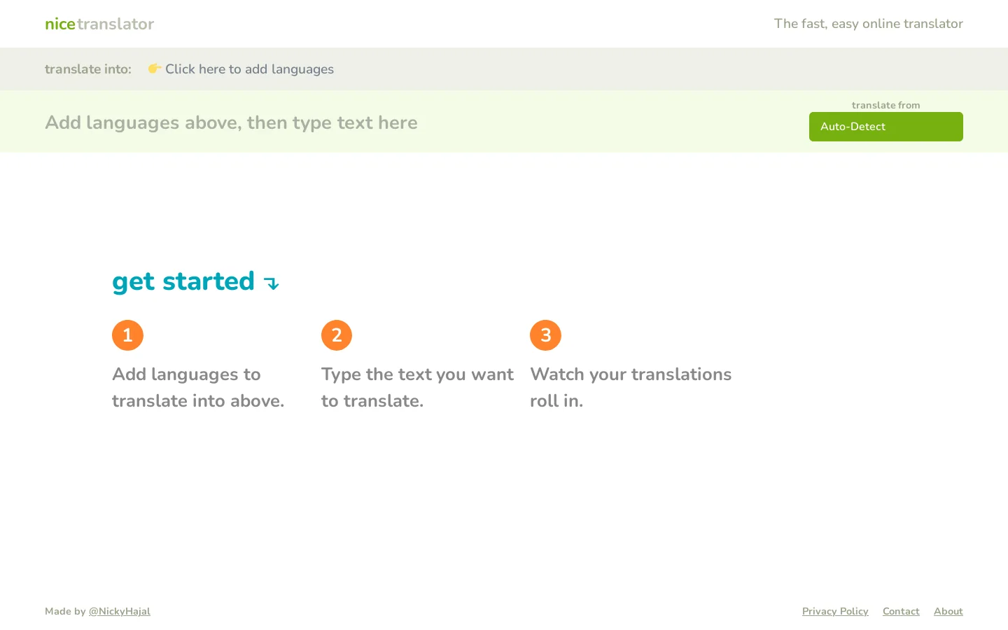 Nice Translator Homepage screenshot