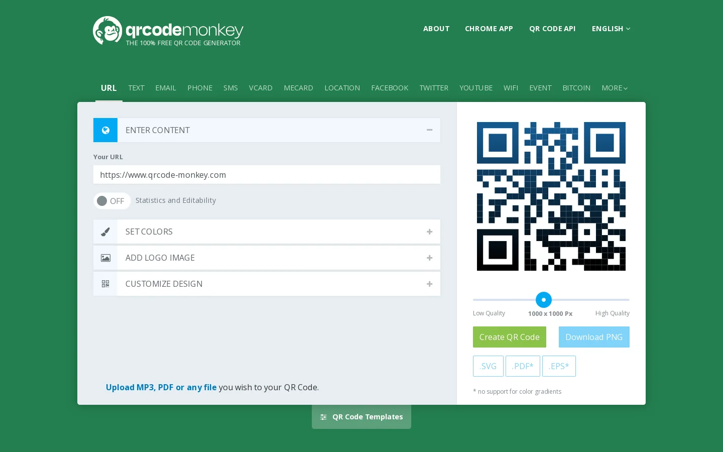 QRCode Monkey Homepage screenshot