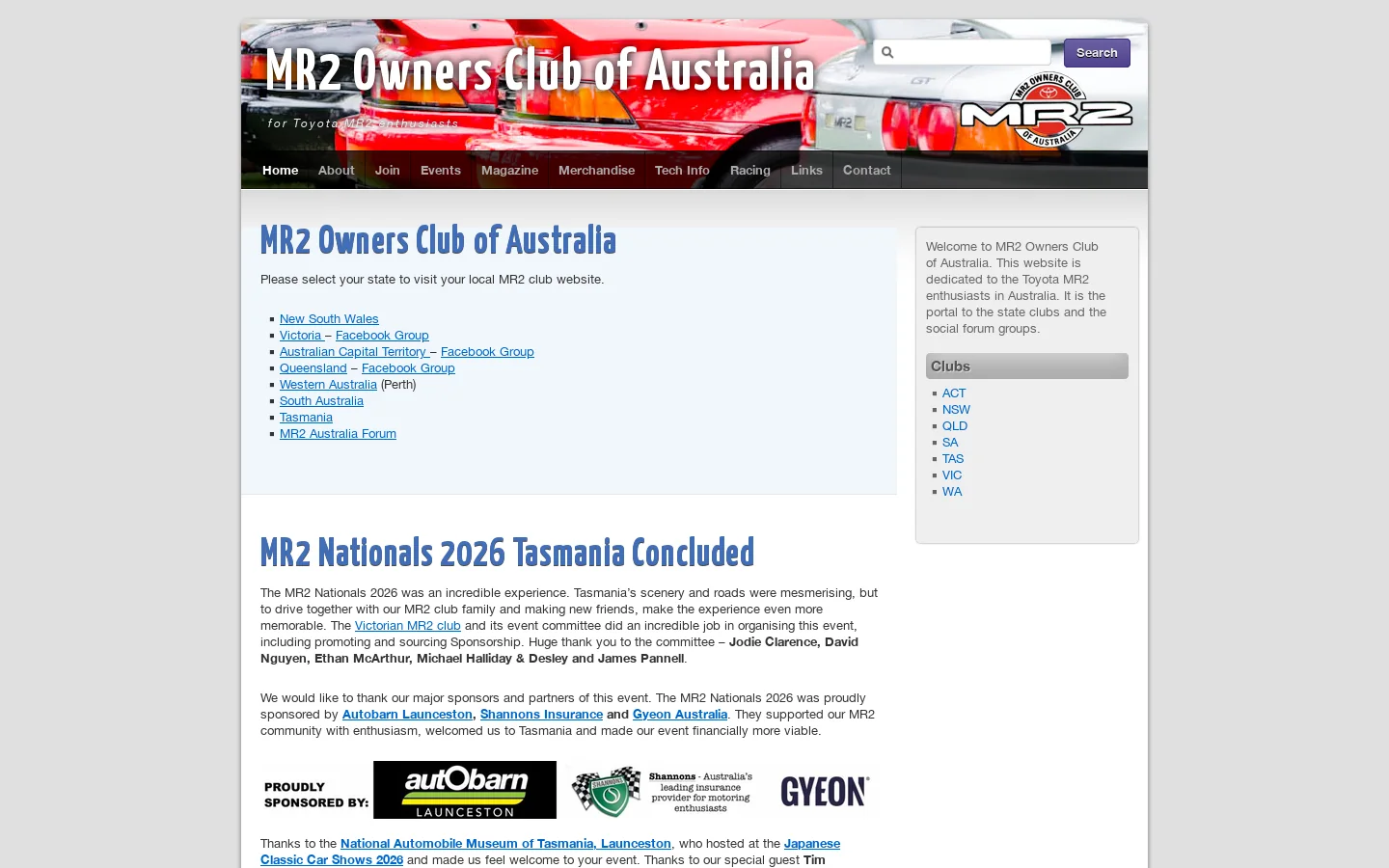 MR2 Owners Club of Australia | for Toyota MR2 enthusiasts Homepage screenshot