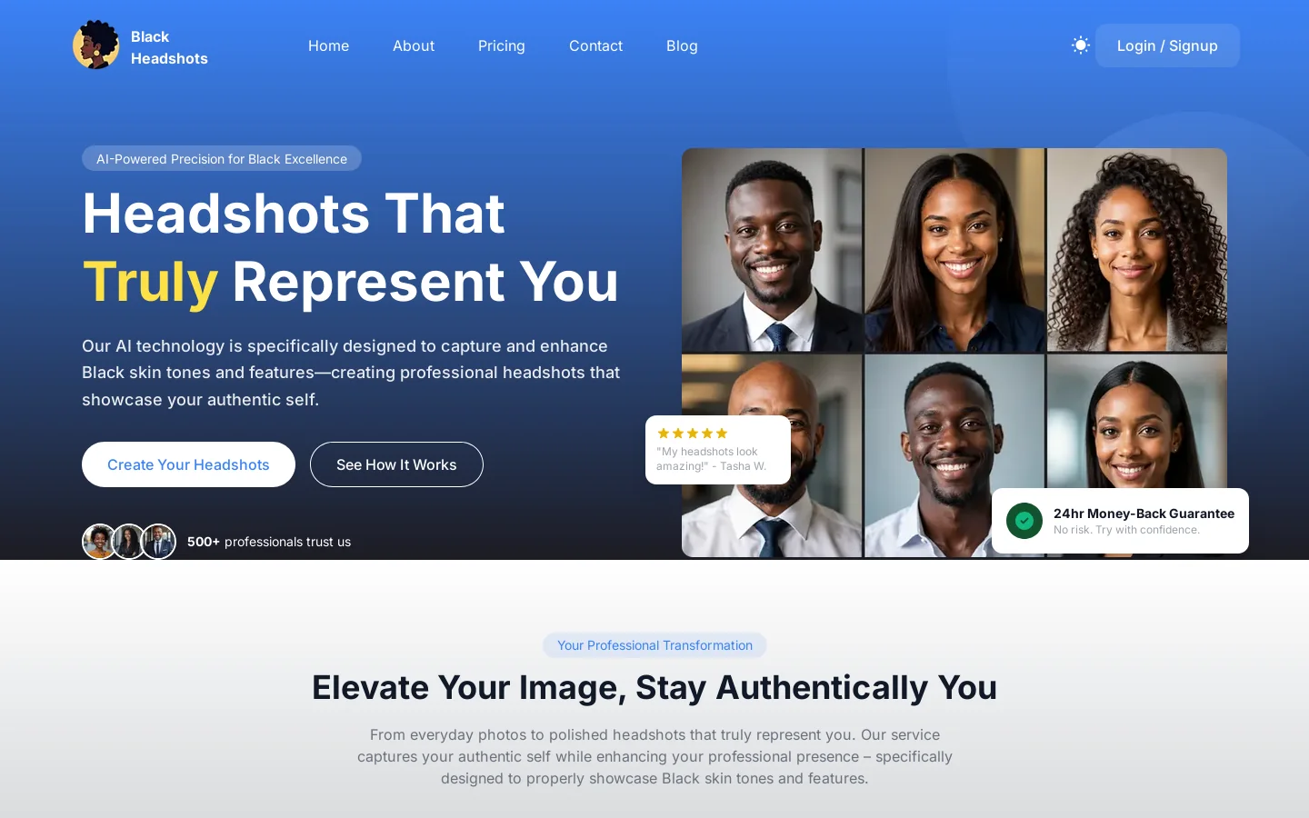 Black Headshots AI Homepage screenshot