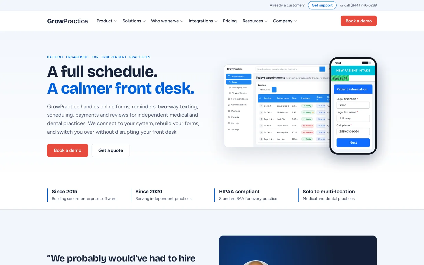 GrowPractice Homepage screenshot