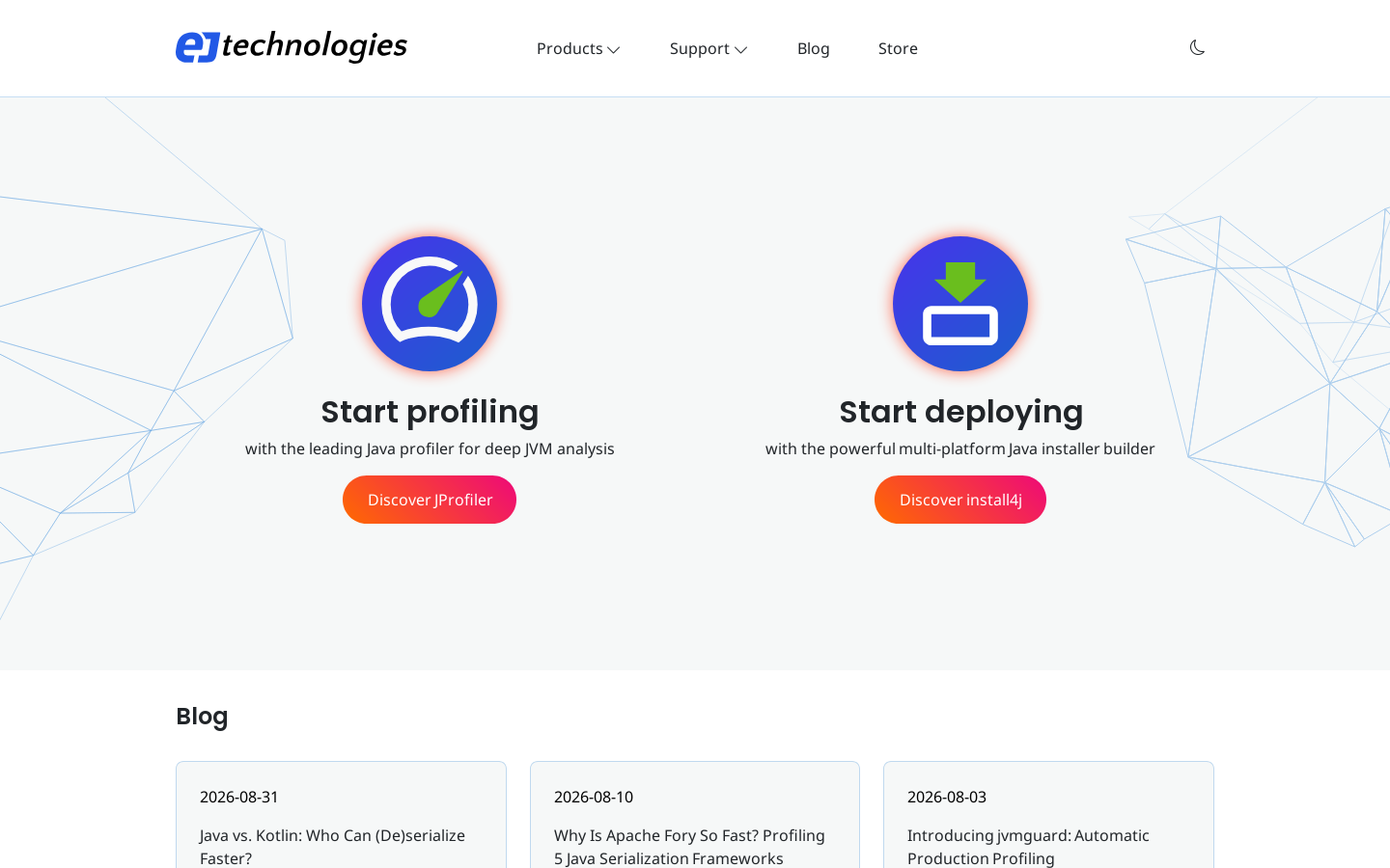 ej-technologies Homepage screenshot