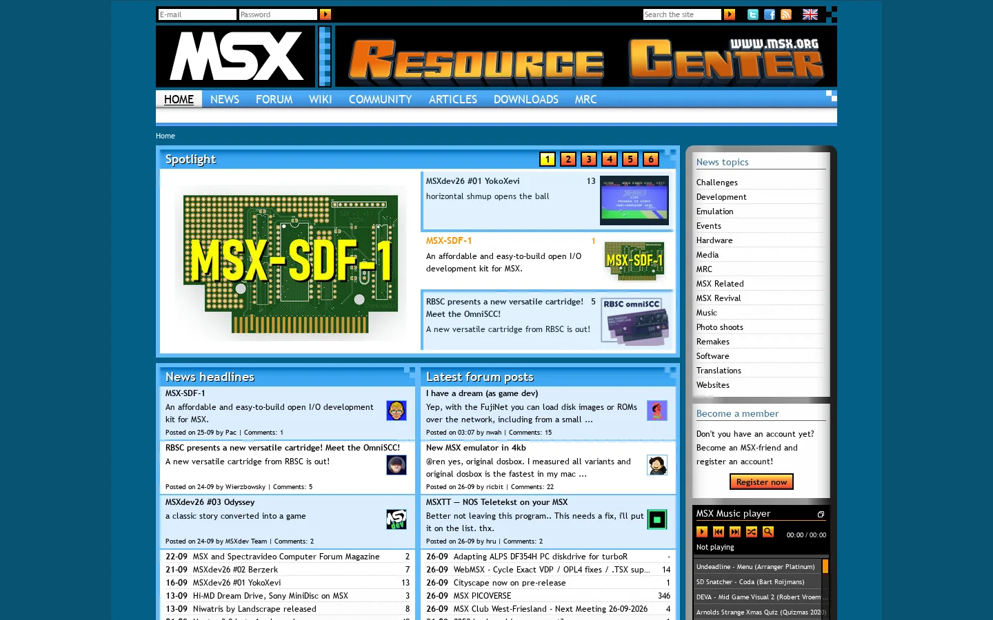 MSX Resource Center Homepage screenshot