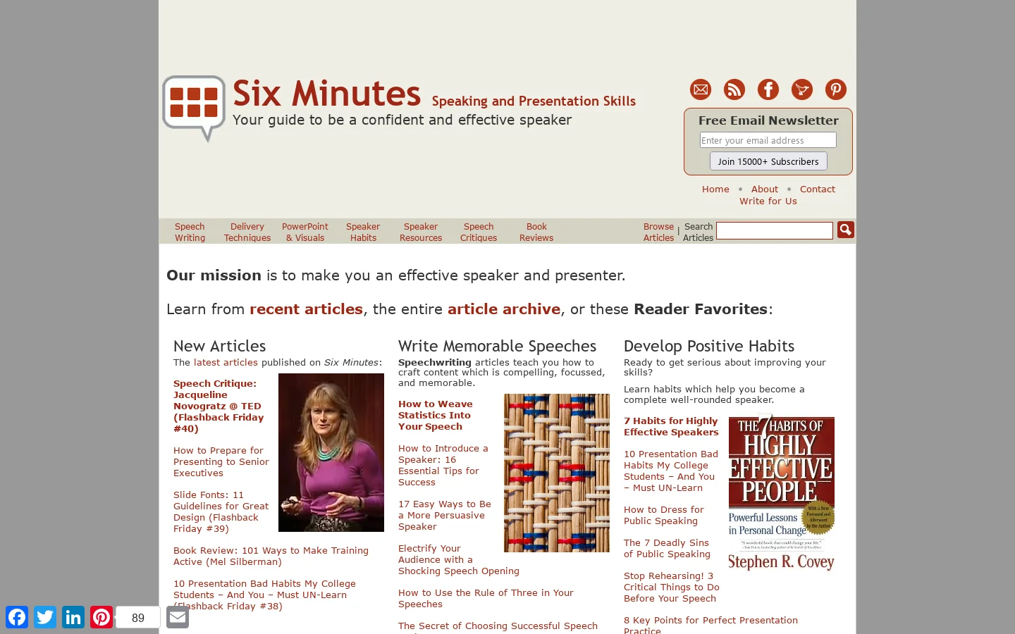 Six Minutes Homepage screenshot