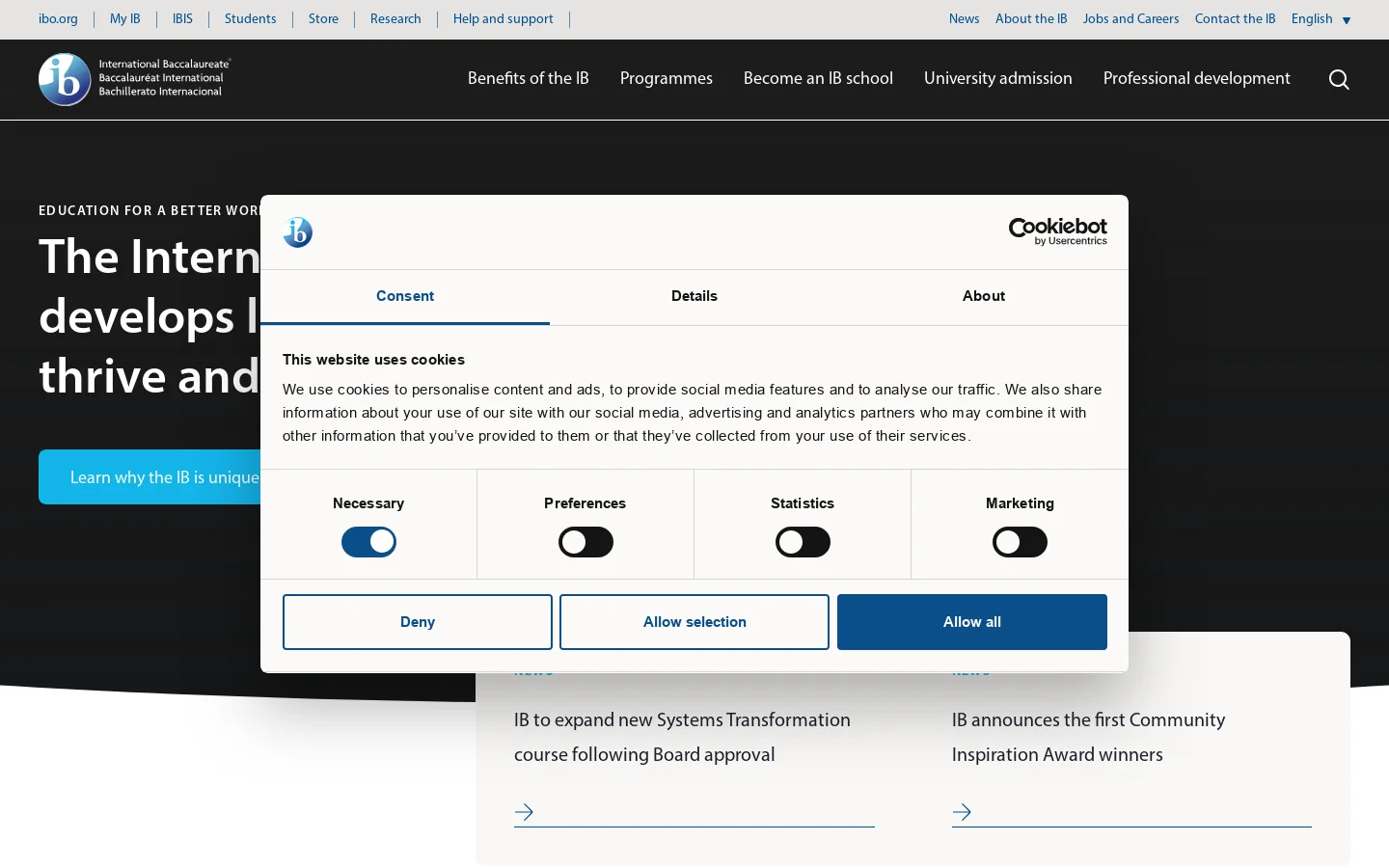 International education - International Baccalaureate® Homepage screenshot