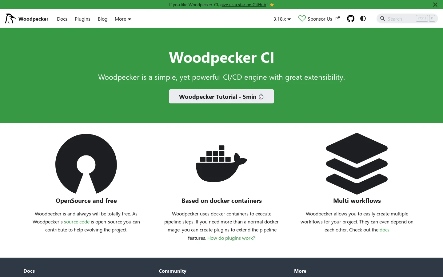 Woodpecker CI Homepage screenshot