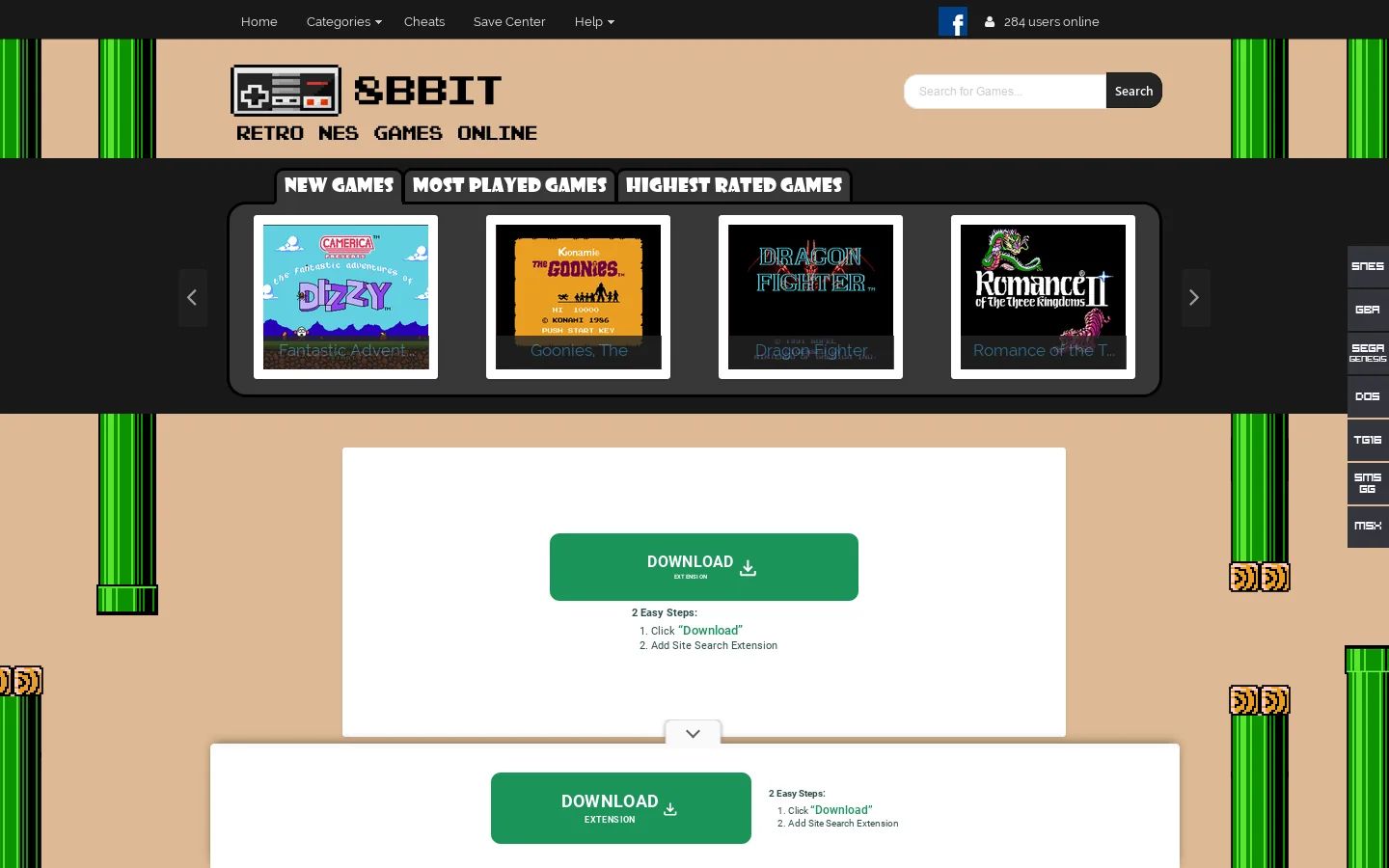 8bbit The best Place to Play all your favorite Retro NES / Nintendo 8bit Games online Homepage screenshot