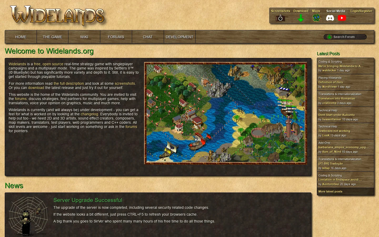 Widelands.org Homepage screenshot