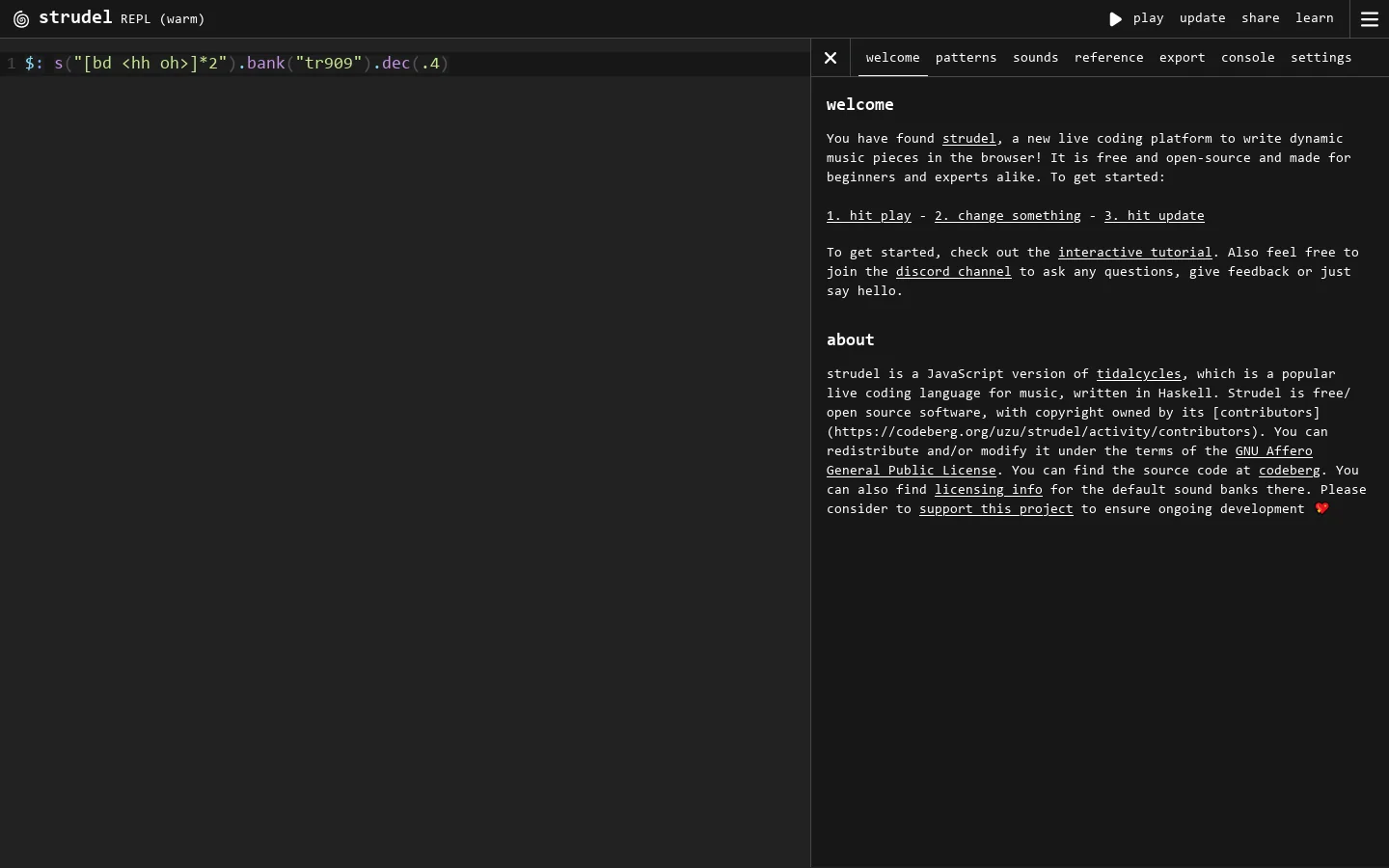 Strudel REPL Homepage screenshot