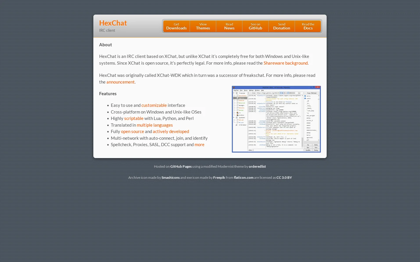HexChat Homepage screenshot