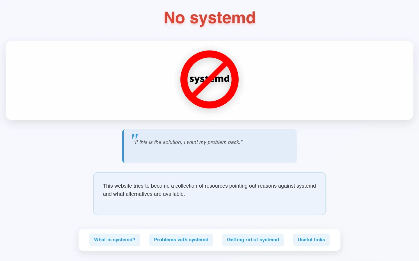 No systemd Homepage screenshot