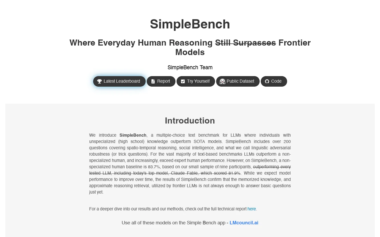 SimpleBench Homepage screenshot