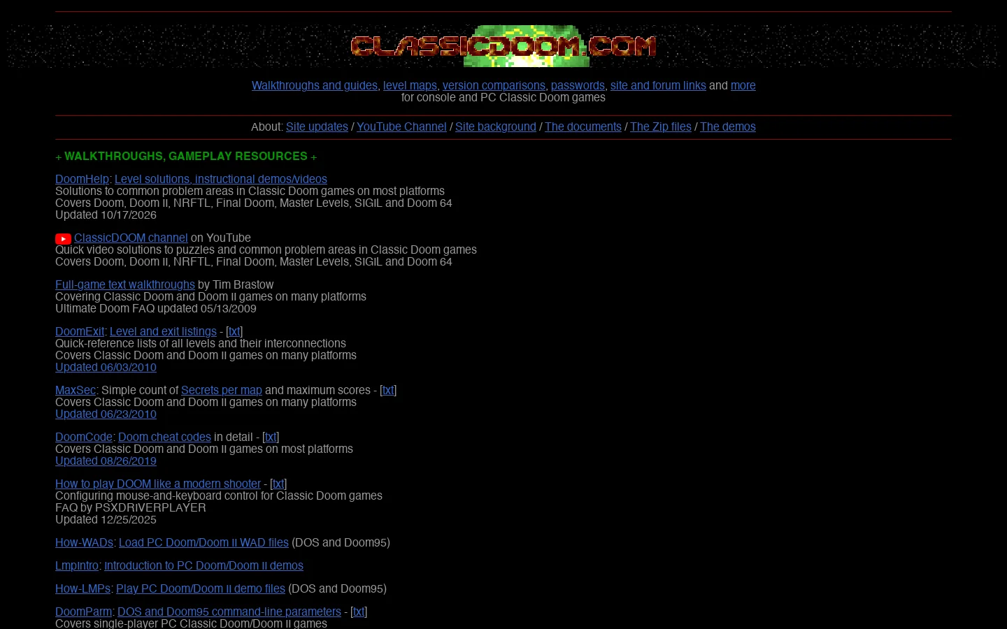 Classic DOOM . com Homepage screenshot