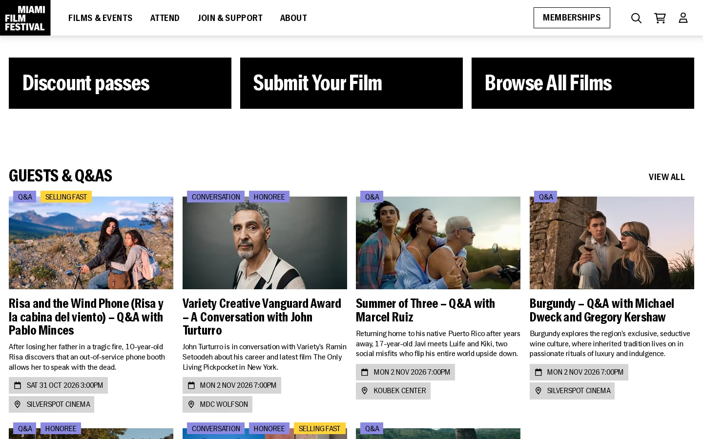 Miami Film Festival Homepage screenshot