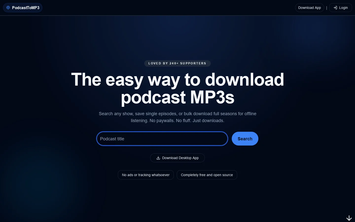 PodcastToMp3 Homepage screenshot
