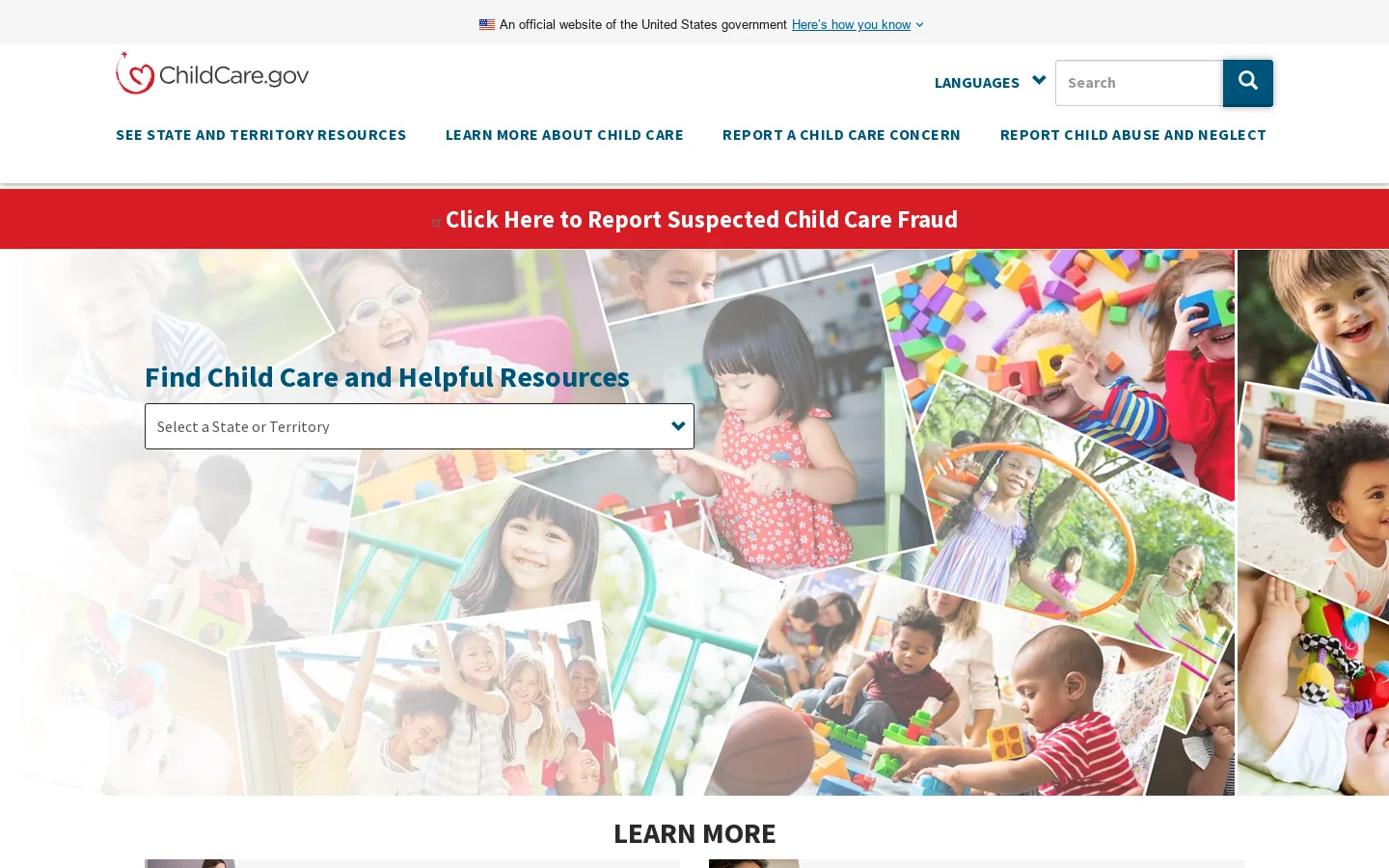Childcare.gov Homepage screenshot