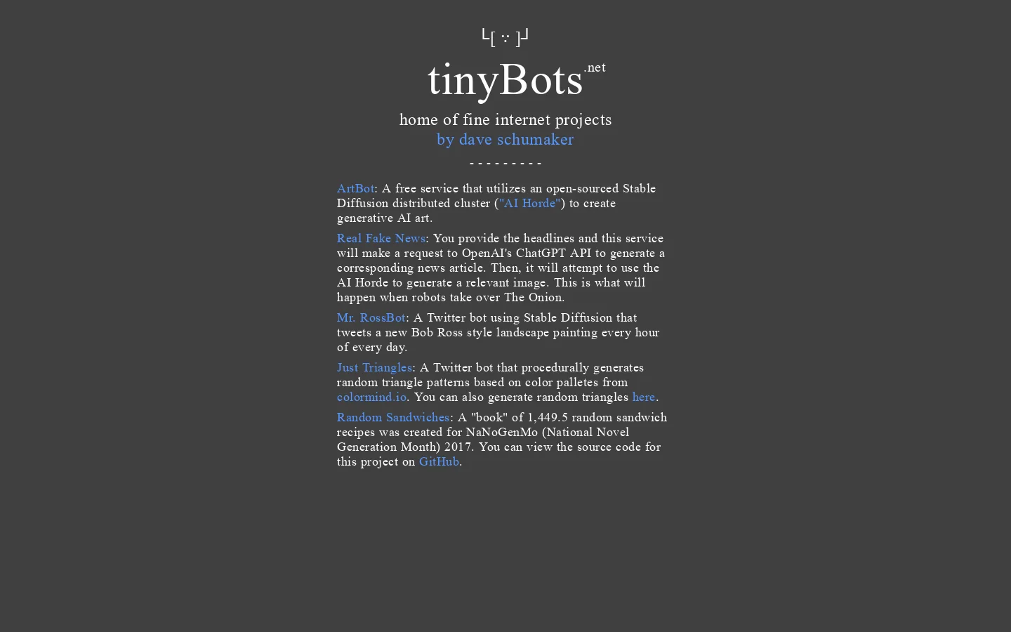 tinyBots.net Homepage screenshot