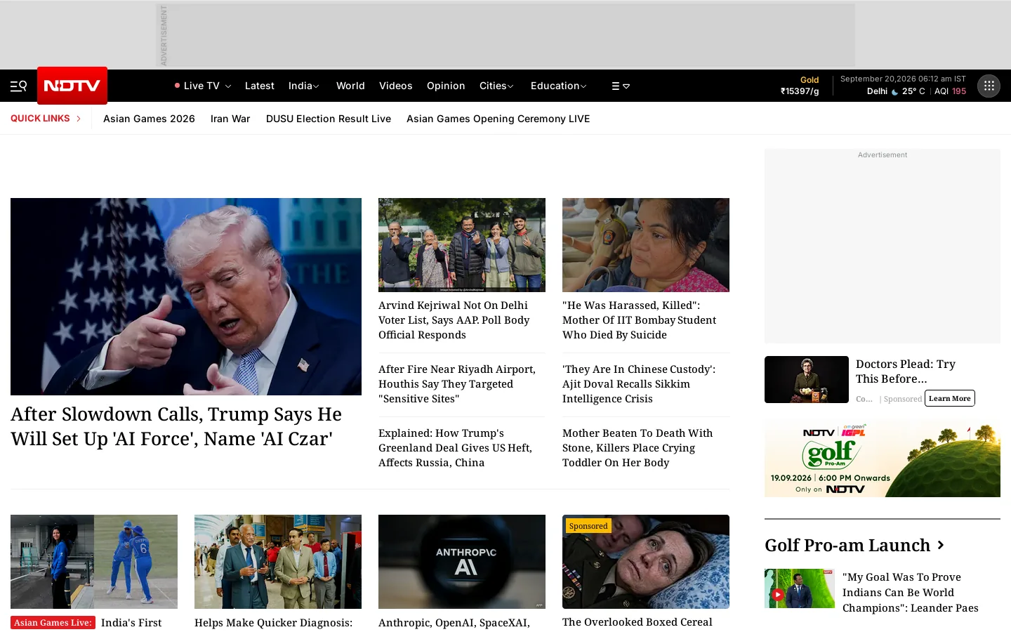 NDTV.com Homepage screenshot