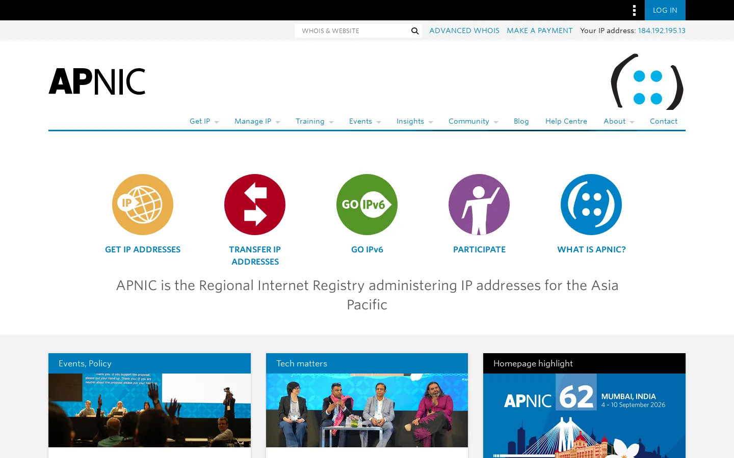 APNIC Homepage screenshot