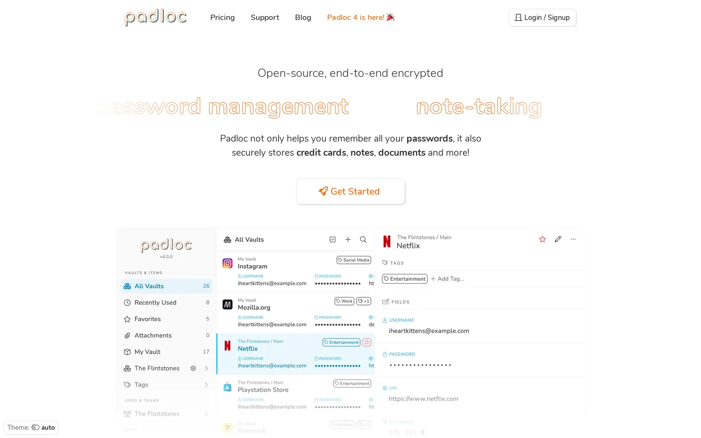 Padloc Homepage screenshot