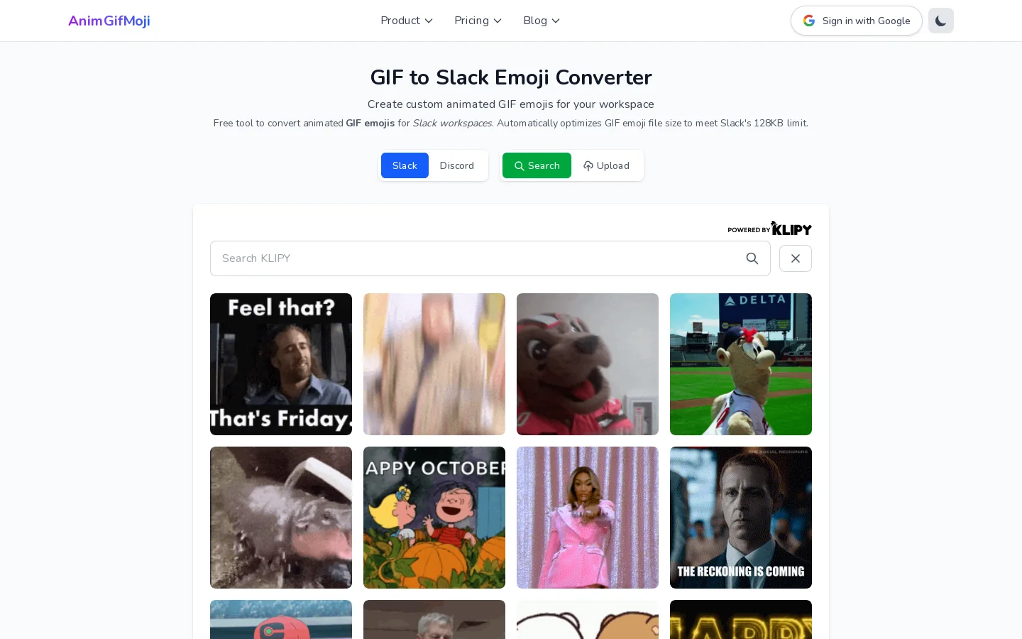 AnimGifMoji Homepage screenshot