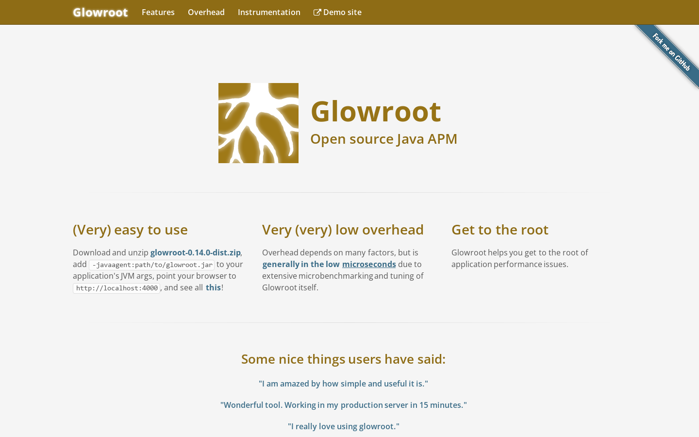 Glowroot Homepage screenshot