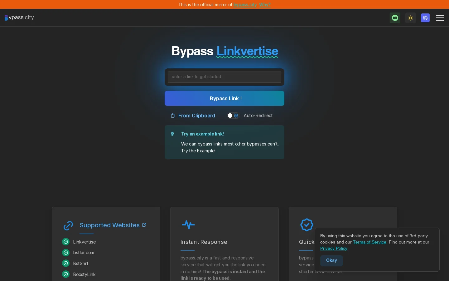 bypass.city - Best Linkvertise & Work.ink bypasser, including many more! Homepage screenshot