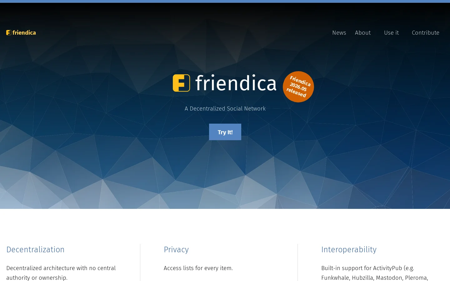 friendica Homepage screenshot