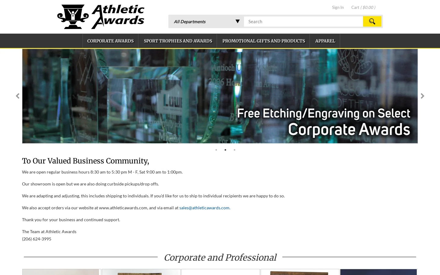 Athletic Awards Co Homepage screenshot