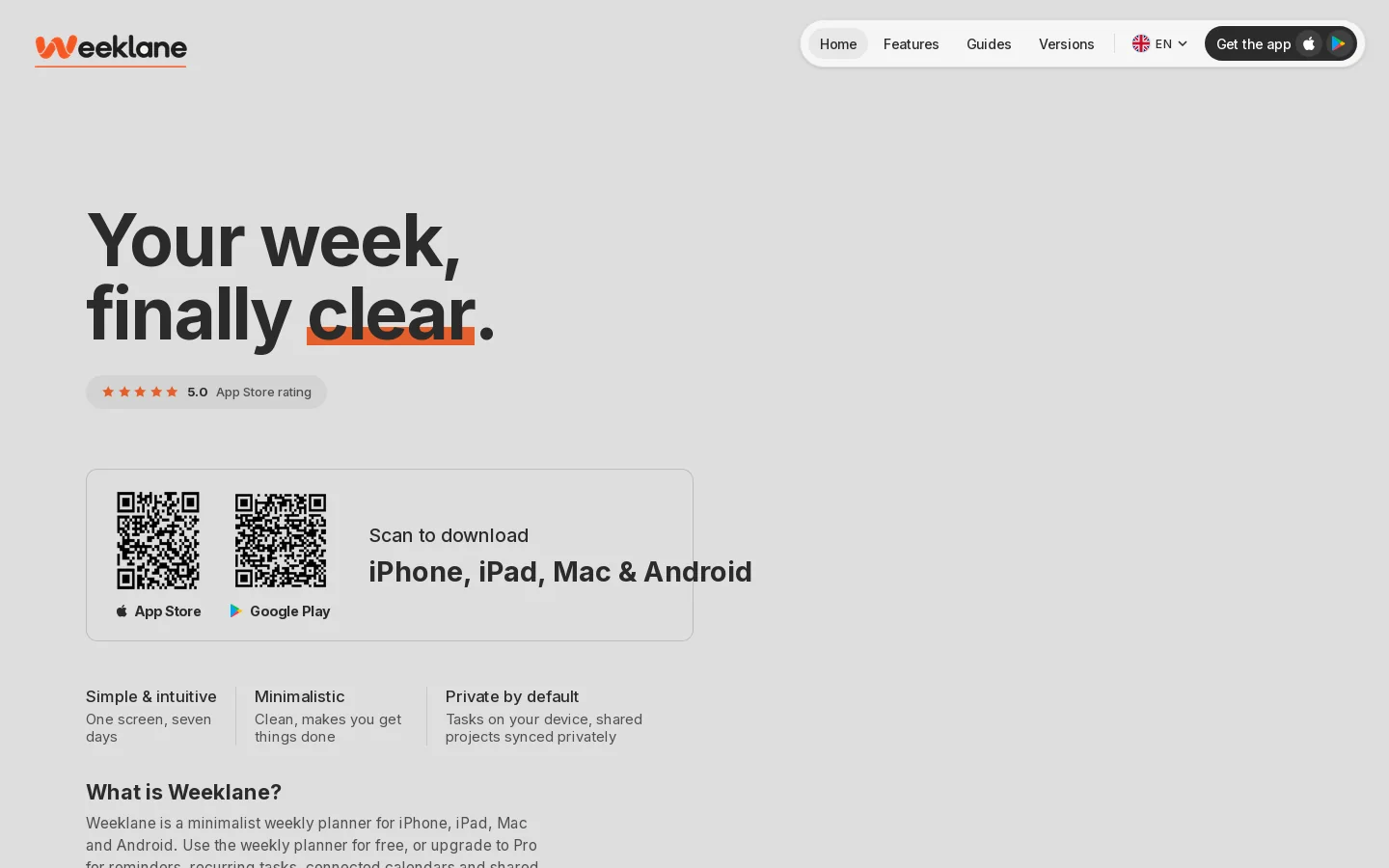 Weeklane Homepage screenshot