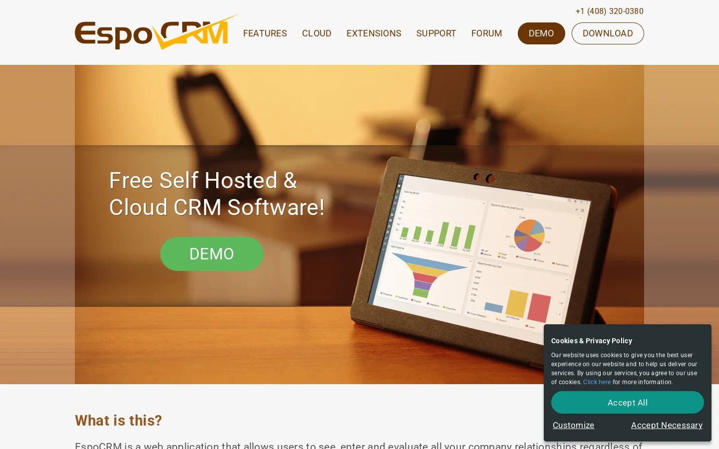 EspoCRM Homepage screenshot