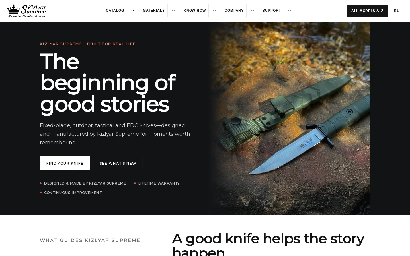 Kizlyar Supreme Knives Homepage screenshot
