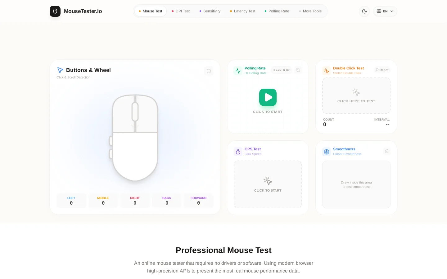MouseTester.io Homepage screenshot