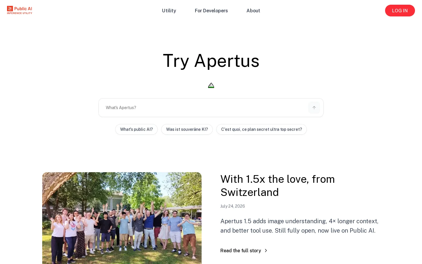 Public AI Inference Utility Homepage screenshot