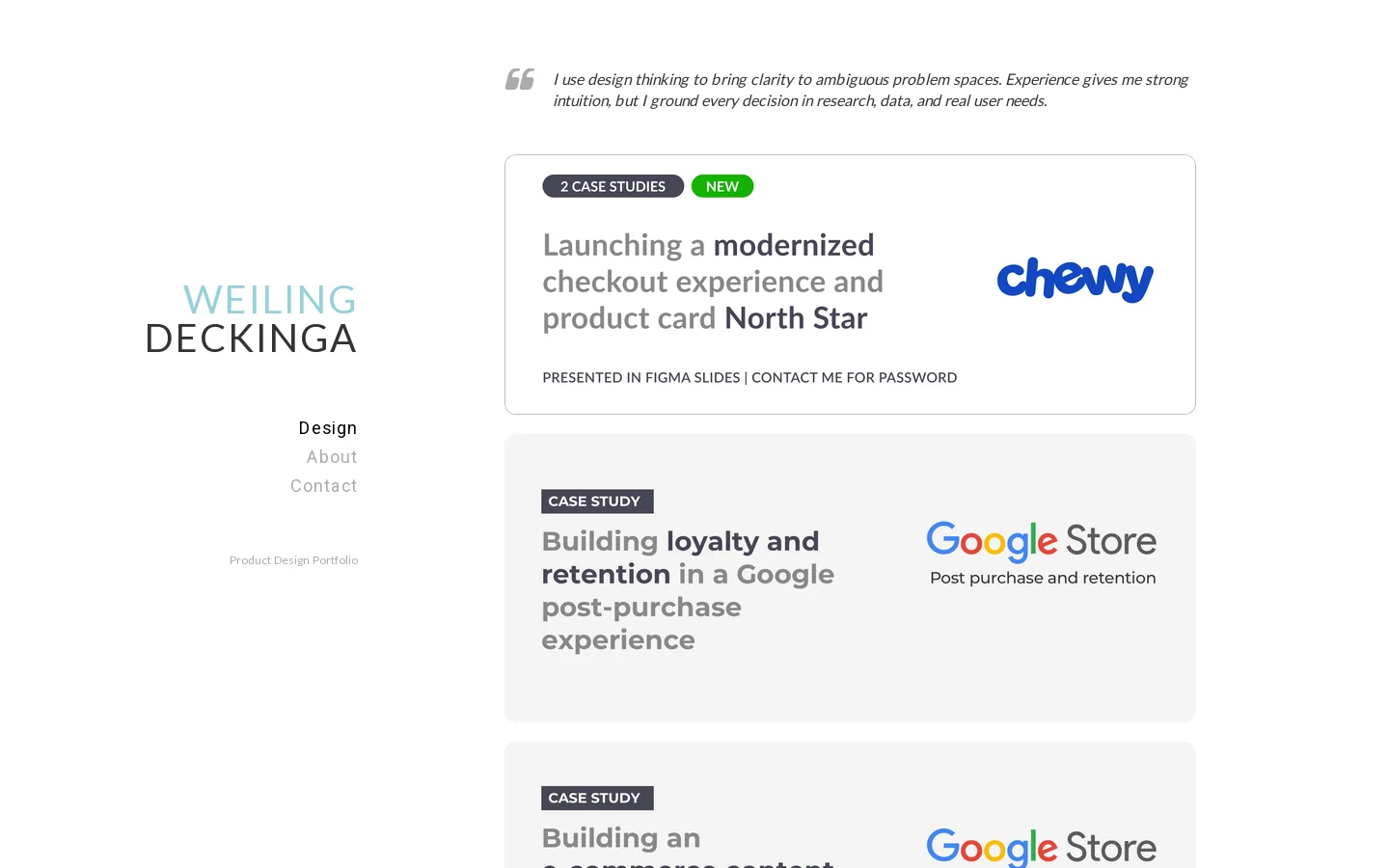 Weiling Wu Deckinga | Product Designer Homepage screenshot