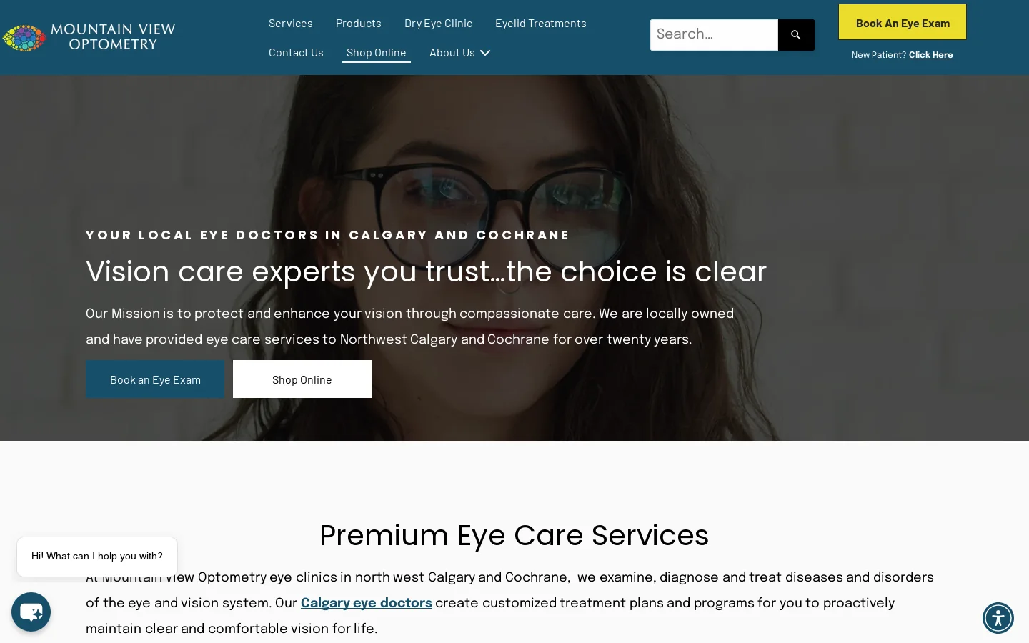Mountain View Optometry Homepage screenshot