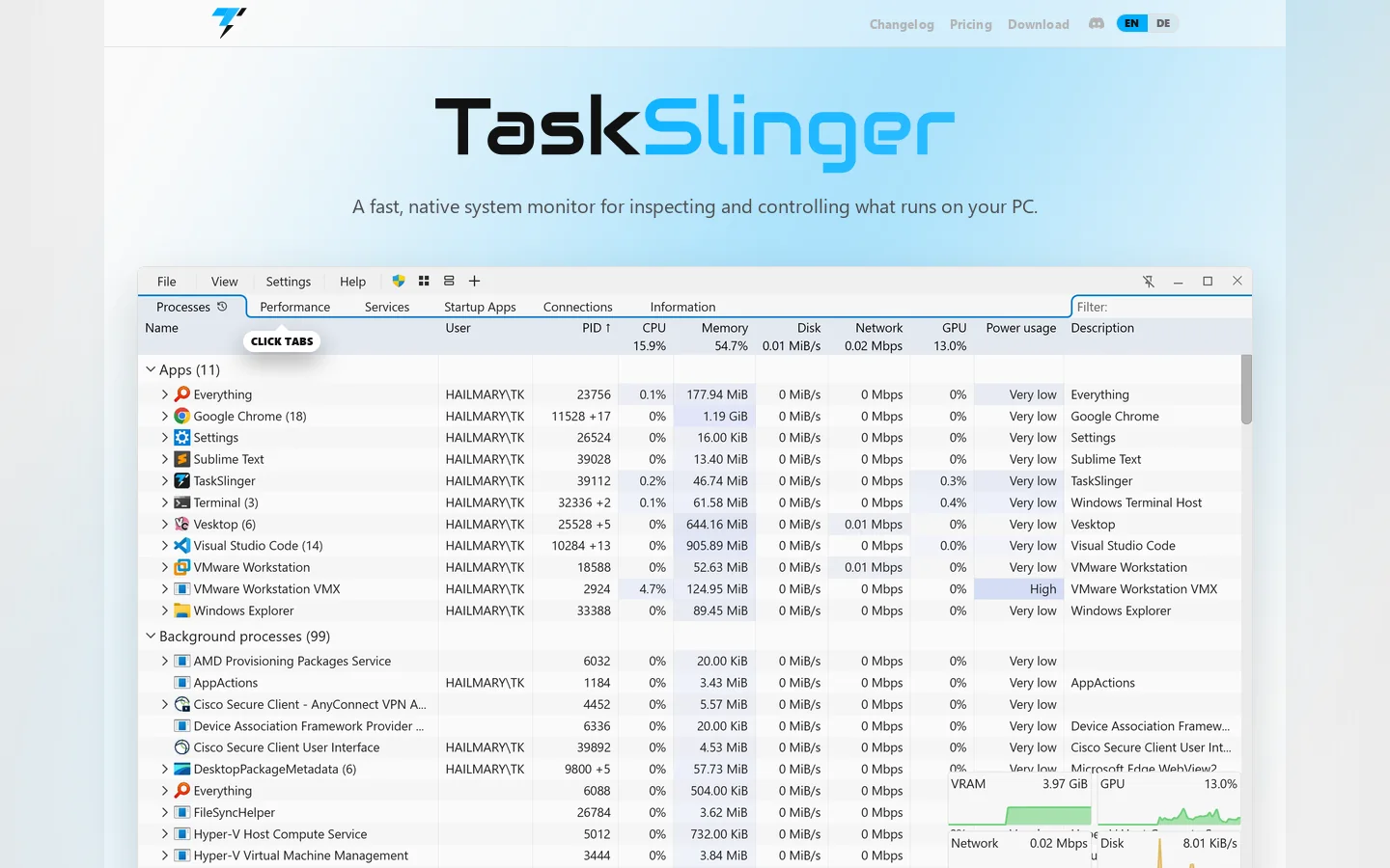 TaskSlinger Homepage screenshot